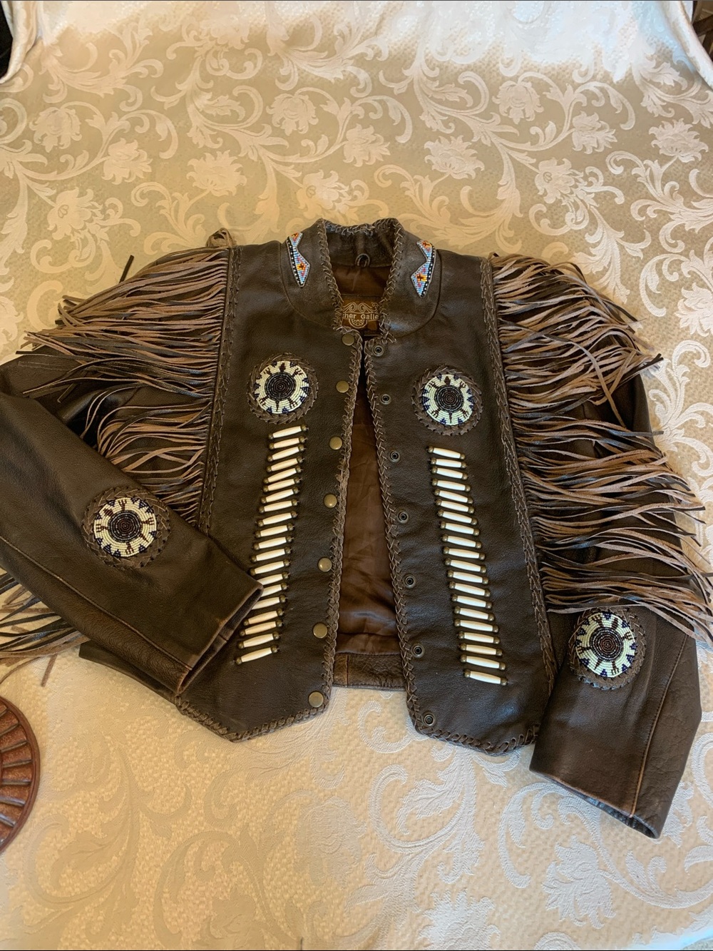 Brown Beaded Fringe Leather fully Lined Jacket with Western Feel - Picture 5 of 15